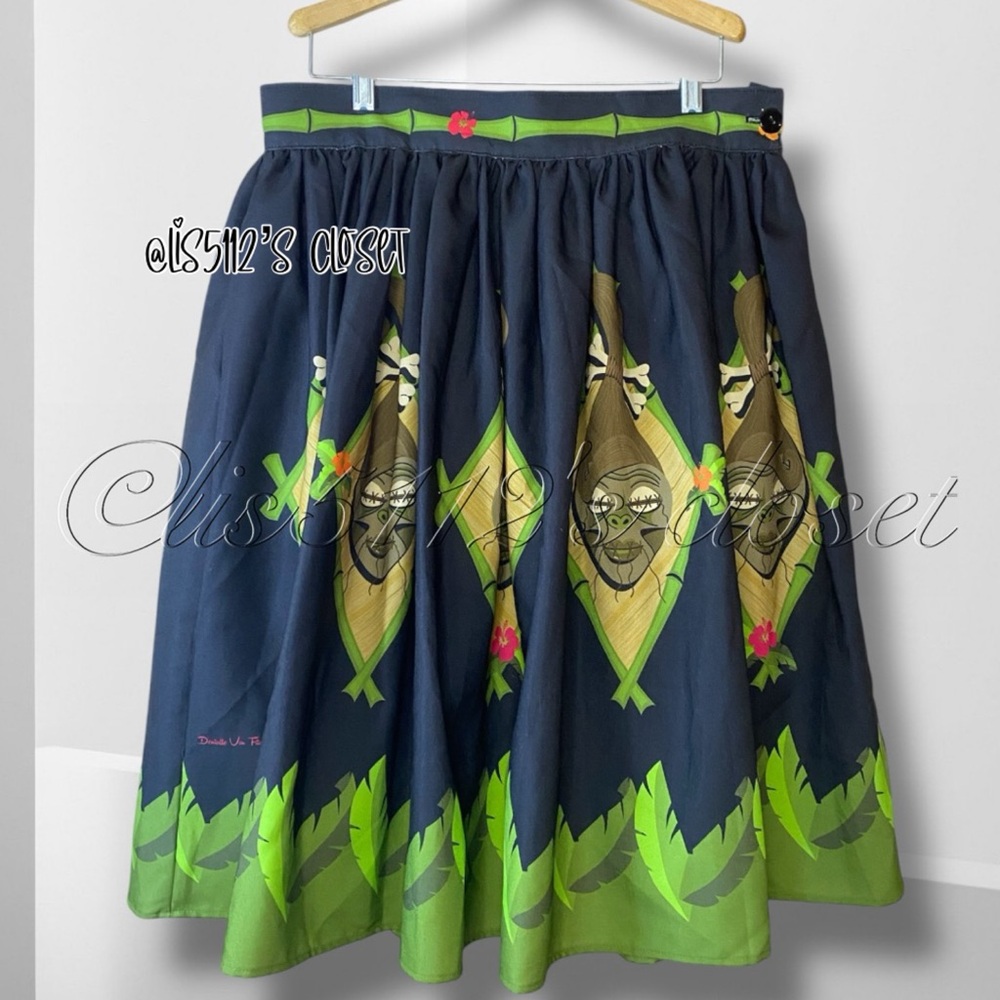 Denialle Von Fitch x The Oblong Box Shop Shrunken Heads Tiki Pinup Skirt XL - Picture 2 of 16